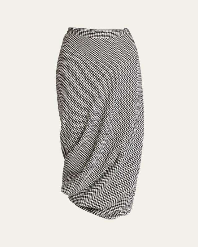 Houndstooth Twisted Tailored Wool Skirt